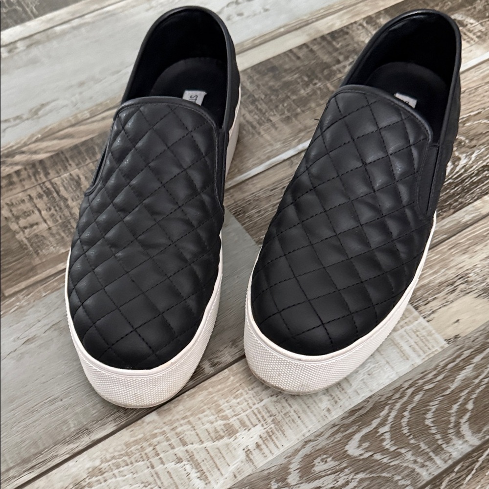 Steve Madden Quilted Platform Black Slip-On Sneakers